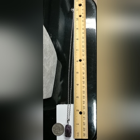 Amethyst Necklace Natural Gemstone Crystal Pendant Stainless-Steel Chain Purple - Picture 16 of 17